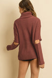 CUTOUT SLEEVE TURTLENECK SWEATER