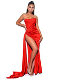 HOLLY CORSET SATIN GOWN - RED