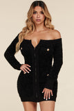 LUREX OFF THE SHOULDER SQUARE KNIT MINI DRESS