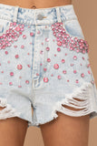 RHINESTONE GEM DENIM SHORTS