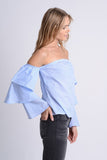 Ruffle Sleeve Blouse top Blue Stripe