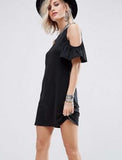 COLD SHOULDER RUFFLE DRESS - SHOP MĒKO