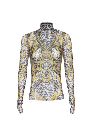 ZADIE POWER MESH TURTLENECK TOP - VINTAGE CHAIN