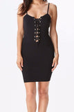 LACE UP TANK DRESS - BLACK - SHOP MĒKO