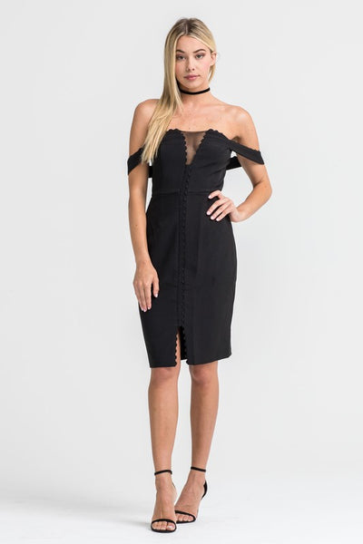 OFF SHOULDER MESH DETAIL DRESS