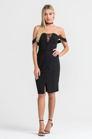 OFF SHOULDER MESH DETAIL DRESS