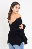 DISTRESSED DEEP V SWEATER
