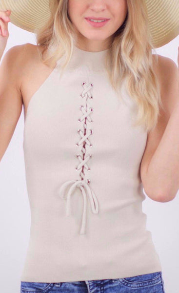 EYELET LACE UP TOP - SHOP MĒKO