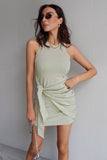 TAU TIE MINI DRESS - SAGE GREEN