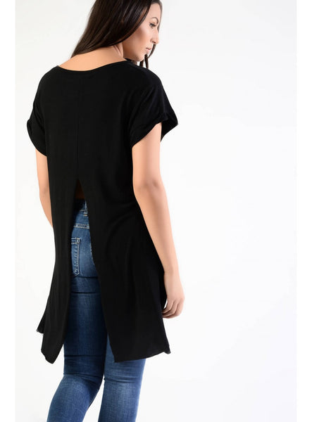 SPLIT BACK T-SHIRT - BLACK - SHOP MĒKO