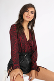 WINE SNAKESKIN WRAP BODYSUIT